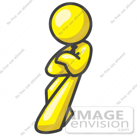 #37773 Clip Art Graphic of a Yellow Guy Character Leaning by Jester Arts