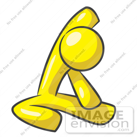 #37776 Clip Art Graphic of a Yellow Guy Character Doing Yoga by Jester Arts