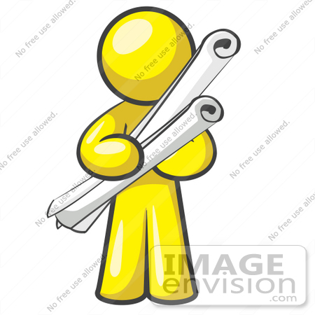 #37779 Clip Art Graphic of a Yellow Guy Character Holding Scrolls by Jester Arts