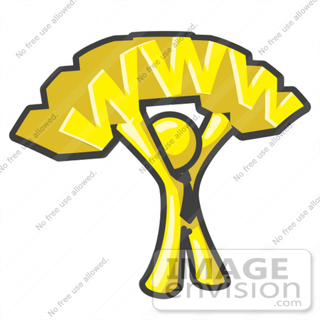 #37780 Clip Art Graphic of a Yellow Guy Character Holding WWW by Jester Arts