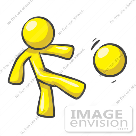 #37784 Clip Art Graphic of a Yellow Guy Character Kicking a Ball by Jester Arts