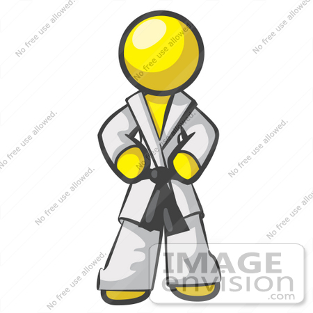 #37794 Clip Art Graphic of a Yellow Guy Character in a Karate Suit by Jester Arts