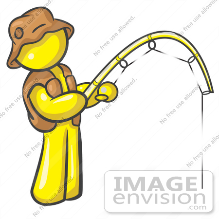 #37799 Clip Art Graphic of a Yellow Guy Character Fishing by Jester Arts