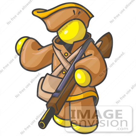 #37801 Clip Art Graphic of a Yellow Guy Character Hunting With a Rifle by Jester Arts