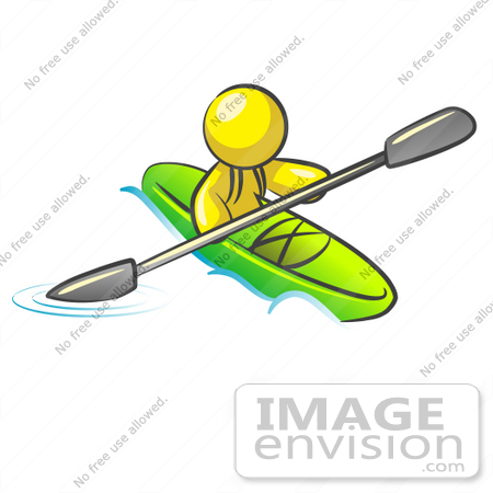 #37807 Clip Art Graphic of a Yellow Guy Character Kayaking by Jester Arts