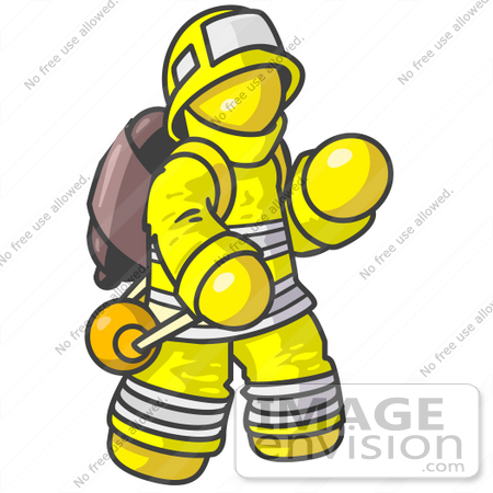 #37808 Clip Art Graphic of a Yellow Guy Character Fireman by Jester Arts