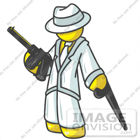 #37809 Clip Art Graphic of a Yellow Guy Character Gangster With a Gun by Jester Arts