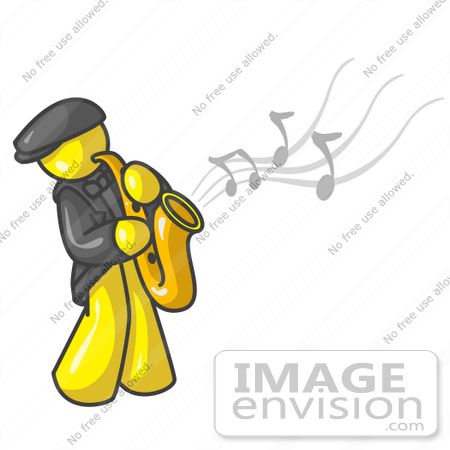 #37814 Clip Art Graphic of a Yellow Guy Character Playing a Saxophone by Jester Arts