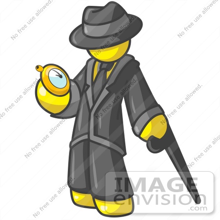 #37815 Clip Art Graphic of a Yellow Guy Character Checking His Pocket Watch by Jester Arts
