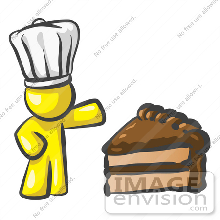 #37817 Clip Art Graphic of a Yellow Guy Character Chef With Chocolate Cake by Jester Arts