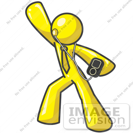 #37819 Clip Art Graphic of a Yellow Guy Character Dancing to MP3 Music by Jester Arts