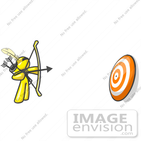 #37825 Clip Art Graphic of a Yellow Guy Character Shooting Arrows at a Target by Jester Arts