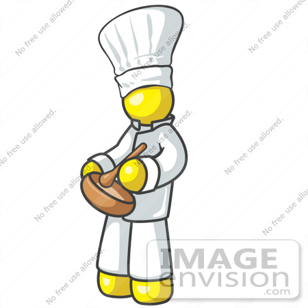 #37830 Clip Art Graphic of a Yellow Guy Character Chef Mixing Ingredients by Jester Arts
