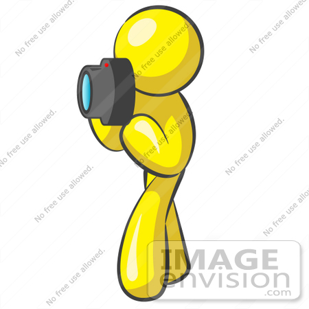 #37831 Clip Art Graphic of a Yellow Guy Character Taking Pictures by Jester Arts