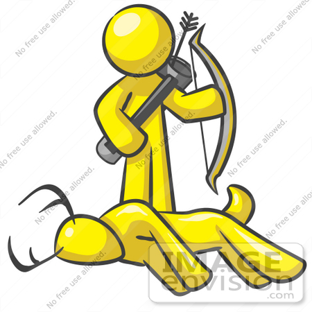 #37842 Clip Art Graphic of a Yellow Guy Character Hunting Deer by Jester Arts