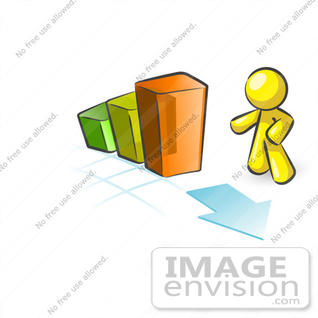 #37847 Clip Art Graphic of a Yellow Guy Character With a Bar Graph by Jester Arts