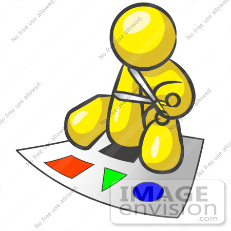#37848 Clip Art Graphic of a Yellow Guy Character Cutting Out Shapes by Jester Arts