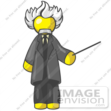#37850 Clip Art Graphic of a Yellow Guy Character as Einstein by Jester Arts