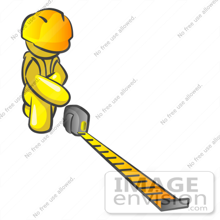 #37859 Clip Art Graphic of a Yellow Guy Character Measuring by Jester Arts