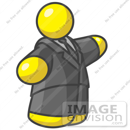 #37862 Clip Art Graphic of a Fat Yellow Guy Character Pointing by Jester Arts