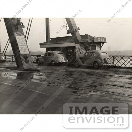 #37865 Stock Photo Of Vintage Cars Paying Tolls On The Ak-Sar-Ben Toll Bridge In Omaha, Nebraska, 1938 by JVPD
