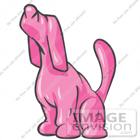 #37866 Clip Art Graphic of a Pink Dog Sniffing or Howling by Jester Arts