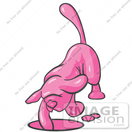 #37868 Clip Art Graphic of a Pink Dog Digging a Hole by Jester Arts
