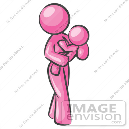 #37872 Clip Art Graphic of a Pink Lady Character Mother Holding a Baby by Jester Arts