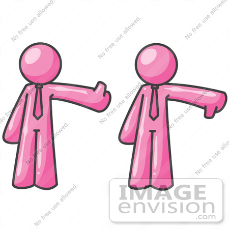 #37875 Clip Art Graphic of Pink Guy Characters Giving Thumbs up and Down by Jester Arts