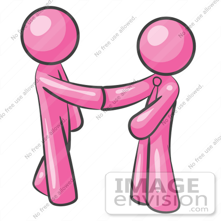 #37876 Clip Art Graphic of Pink Guy Characters Shaking Hands by Jester Arts