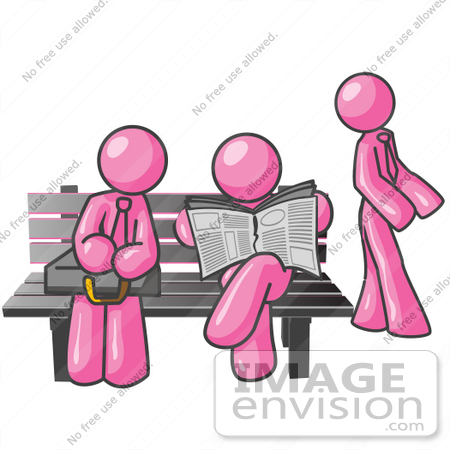 #37881 Clip Art Graphic of Pink Guy Characters at a Bus Stop by Jester Arts