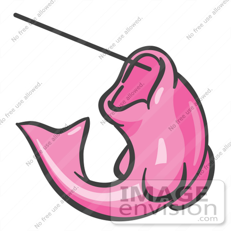 #37884 Clip Art Graphic of a Pink Fish on a Hook by Jester Arts