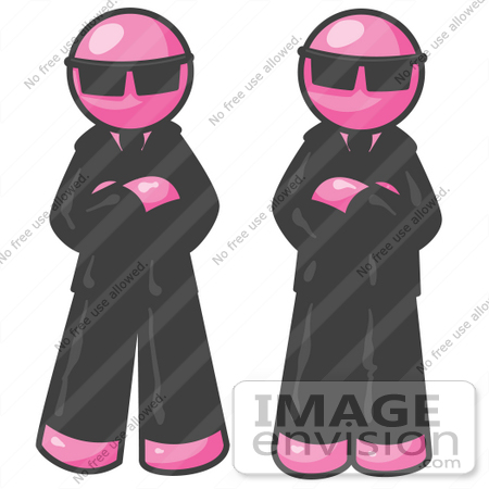 #37890 Clip Art Graphic of Pink Guy Characters Guarding an Entrance by Jester Arts
