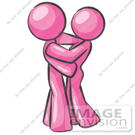 #37896 Clip Art Graphic of Pink Guy Characters Embracing by Jester Arts