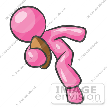 #37905 Clip Art Graphic of a Pink Guy Character Playing Football by Jester Arts