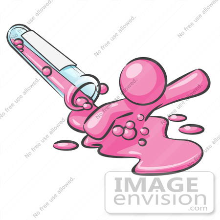 #37906 Clip Art Graphic of a Pink Guy Character Spilling From a Test Tube by Jester Arts