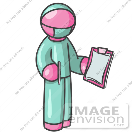 #37914 Clip Art Graphic of a Pink Guy Character Surgeon in Scrubs by Jester Arts