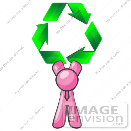 #37916 Clip Art Graphic of a Pink Guy Character Holding Recycle Arrows by Jester Arts