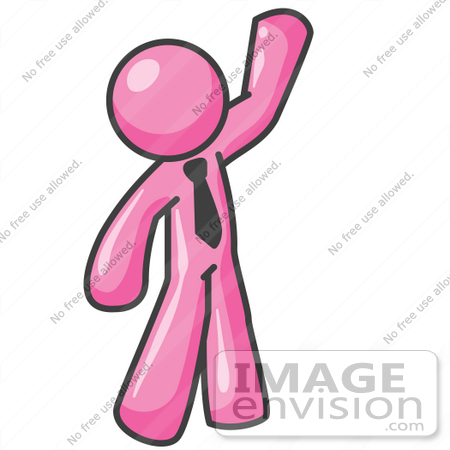 #37917 Clip Art Graphic of a Pink Guy Character Waving by Jester Arts