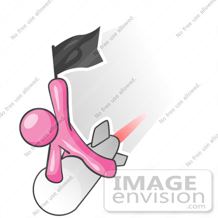 #37926 Clip Art Graphic of a Pink Guy Character Riding a Rocket by Jester Arts