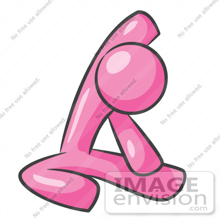 #37931 Clip Art Graphic of a Pink Guy Character Stretching or Doing Yoga by Jester Arts