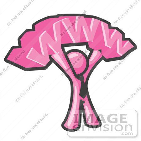#37933 Clip Art Graphic of a Pink Guy Character Holding WWW by Jester Arts