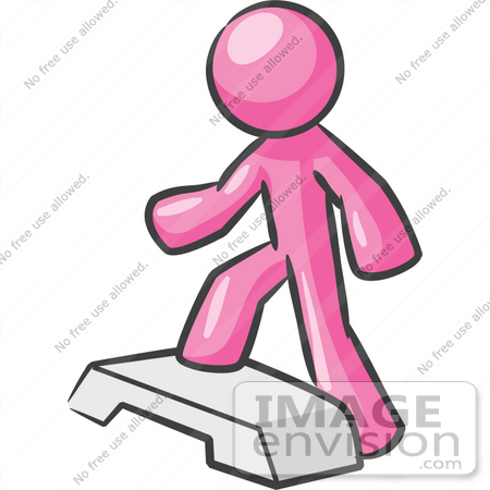 #37938 Clip Art Graphic of a Pink Guy Character Doing Step Exercises by Jester Arts