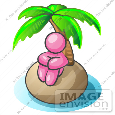 #37939 Clip Art Graphic of a Pink Guy Character on an Island by Jester Arts