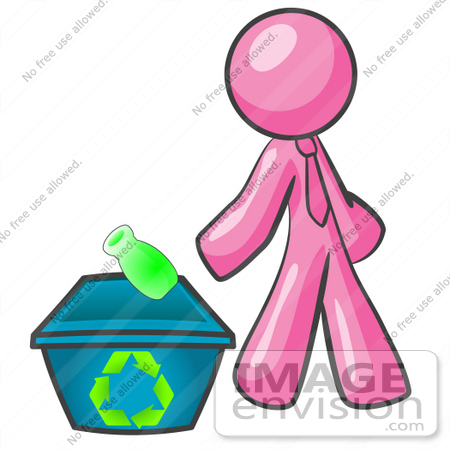 #37946 Clip Art Graphic of a Pink Guy Character Recycling by Jester Arts