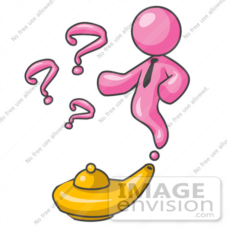 #37953 Clip Art Graphic of a Pink Guy Character Emerging From a Genie Lamp by Jester Arts