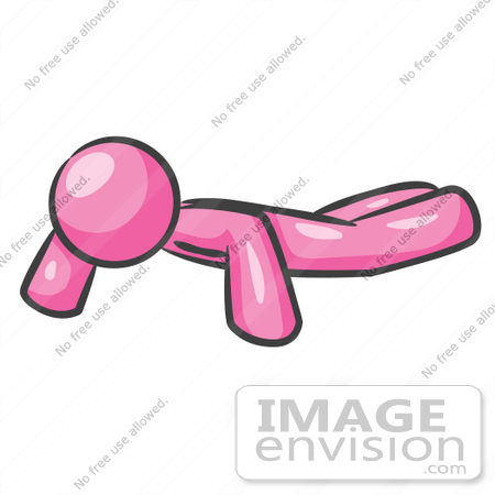 #37959 Clip Art Graphic of a Pink Guy Character Doing Push Ups by Jester Arts
