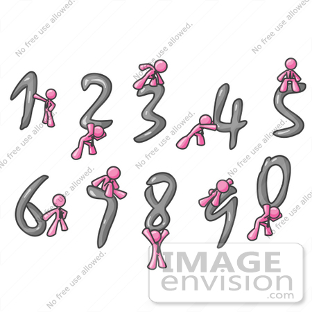 #37960 Clip Art Graphic of a Pink Guy Character With Numbers by Jester Arts