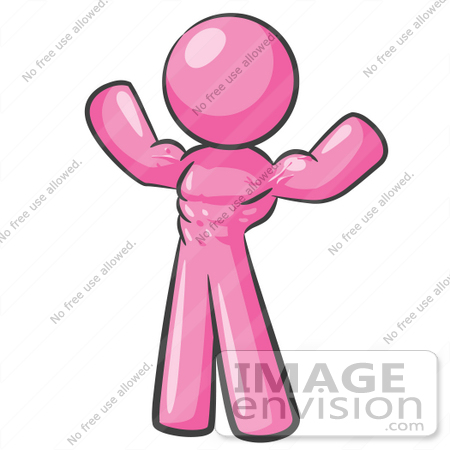 #37962 Clip Art Graphic of a Pink Guy Character Flexing His Muscles by Jester Arts