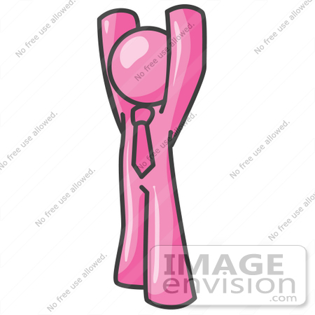 #37969 Clip Art Graphic of a Pink Guy Character Holding His Arms up by Jester Arts